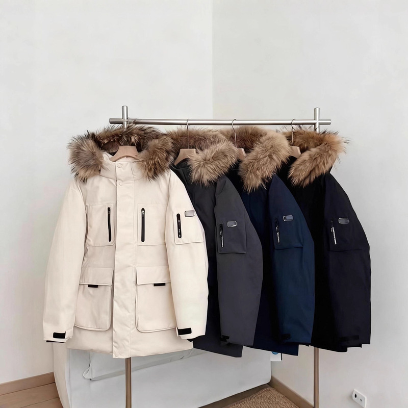New Mlb down Jacket Yankees 2Nd Generation Mid-Length Windproof Large Fur Collar Men's and Women's Parka Jacket Thickeneded and Warm