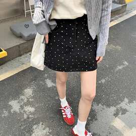 韩系碎花黑色牛仔裙女减龄包臀短裙夏季防走光高腰显瘦a字半身裙
