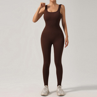 Seamless Sportswear with Chest Pads, Threaded Trousers, Jumpsuit, Fitness Yoga Suit, Jumpsuit