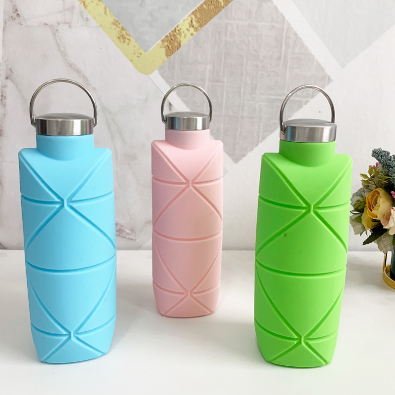 Silicona plegable Copa retráctil Copa compresión deportes viaje portátil botella de agua con mango taza de agua al aire libre Nuevo