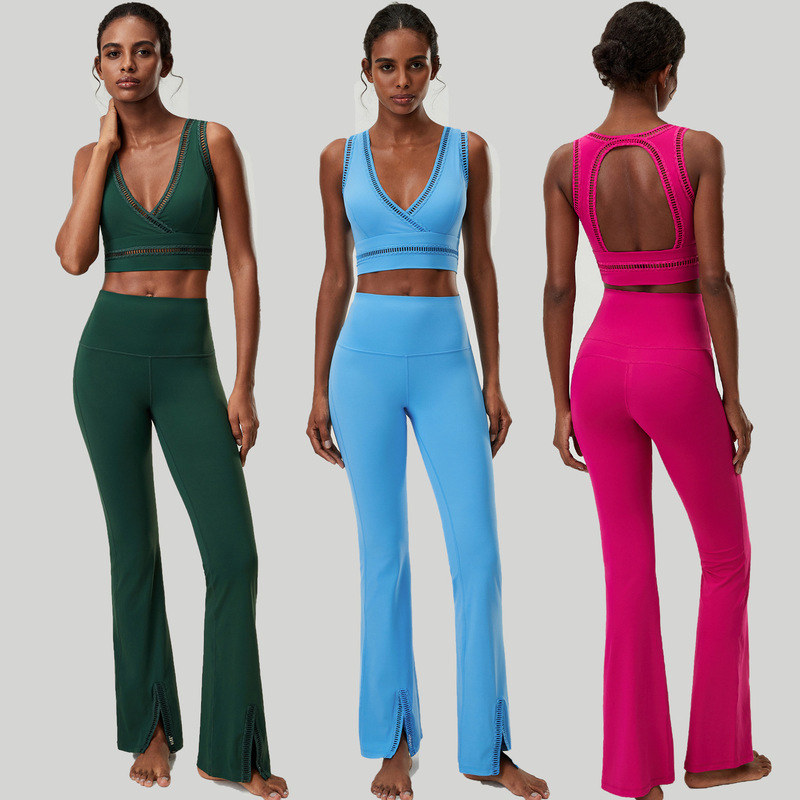 Cross-Border Cloud-Patterned Perforated Back-Flared Yoga Outfit Set for Women, Plus-Size Sports Running Fitness Wear Two-Piece Set Cross-Border Cloud-Patterned Perforated Back-Flared Yoga Outfit Set for Women, Plus-Size Sports Running Fitness Wear Two-Piece Set