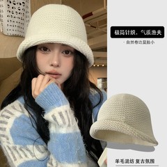 出口韩国粗针织卷边渔夫帽女秋冬季羊毛混纺大头围毛线帽保暖护耳