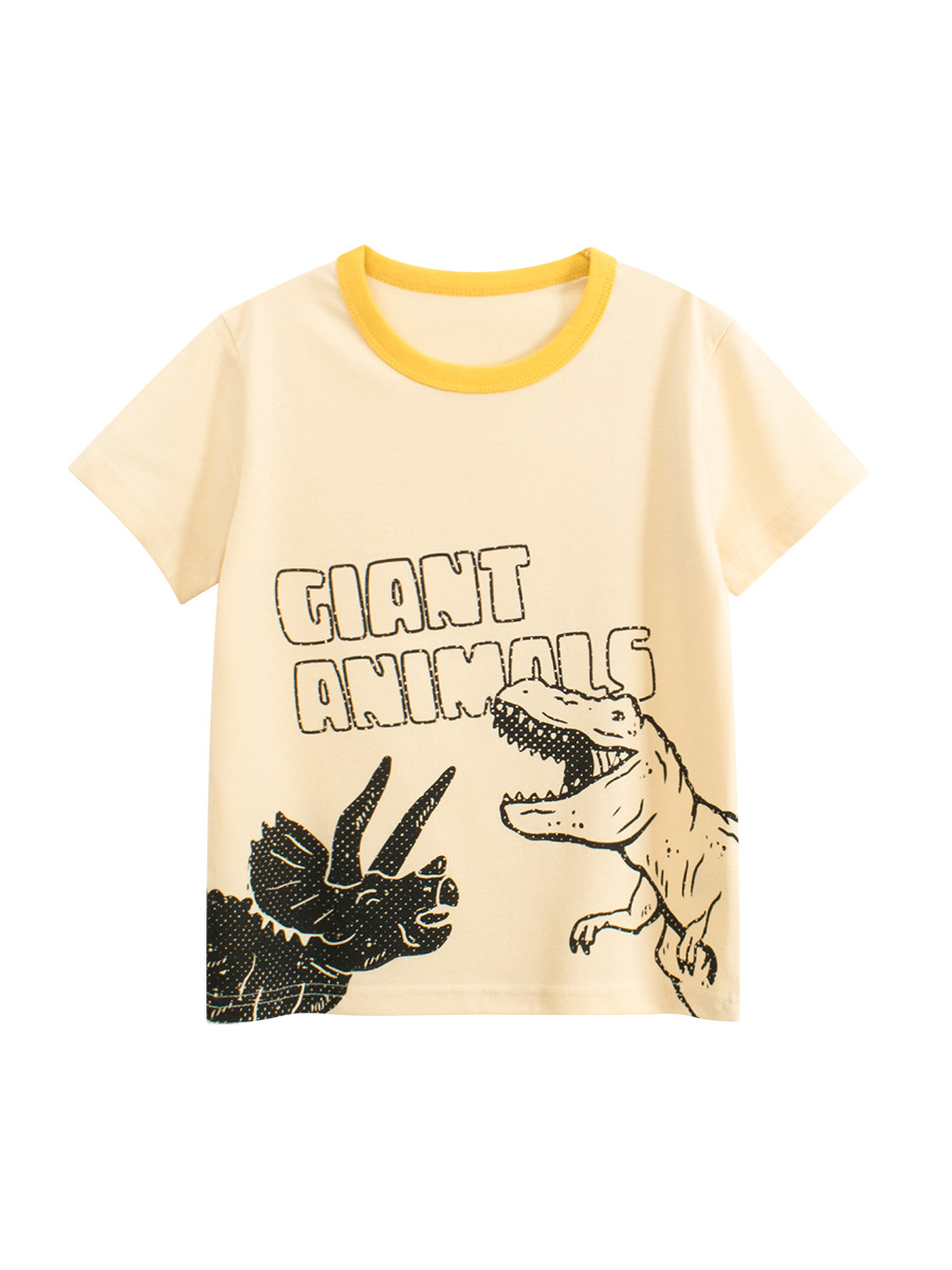 2025 verano nuevo estilo ropa para niños europeos y americanos camiseta de manga corta para niños dibujos animados de dinosaurios para niños ropa para bebés fuente de Douyin