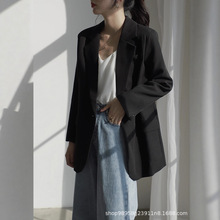 高级感黑色西装外套女2025新款韩版宽松小个子休闲正肩设计感小众