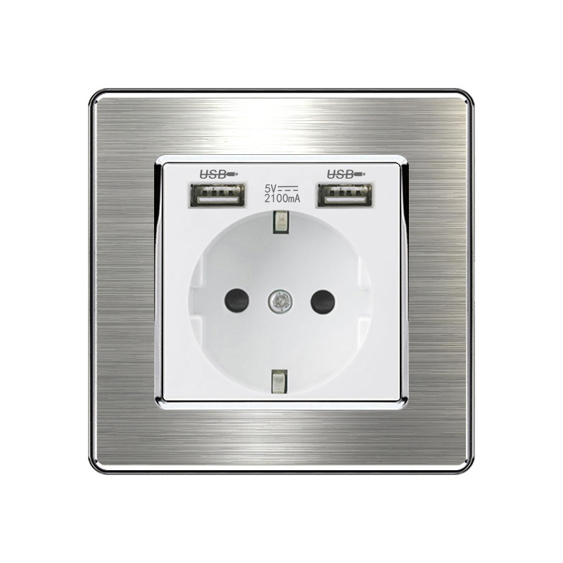 跨境外贸欧式插座86型德标16A法式丹麦欧洲韩国USB+c充电开关插座