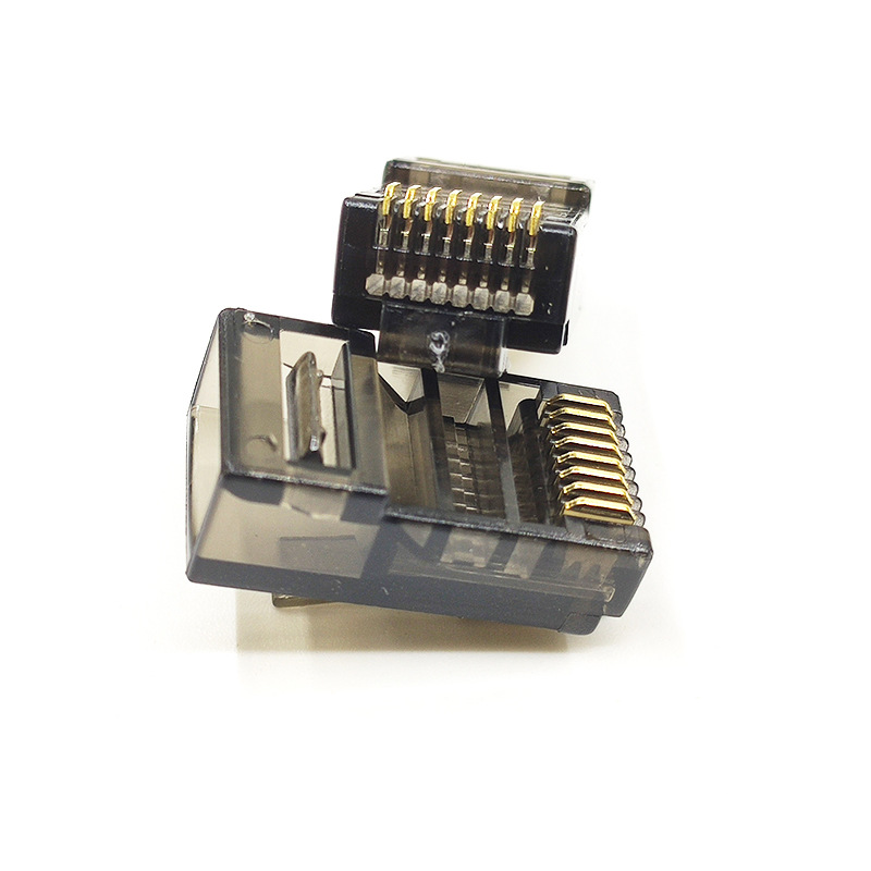 Accesorios de computadora al por mayor cabeza de cristal de color de cinco categorías chapada en oro cabeza de cristal de ocho núcleos conexión de cable de red RJ45 cabeza de cristal