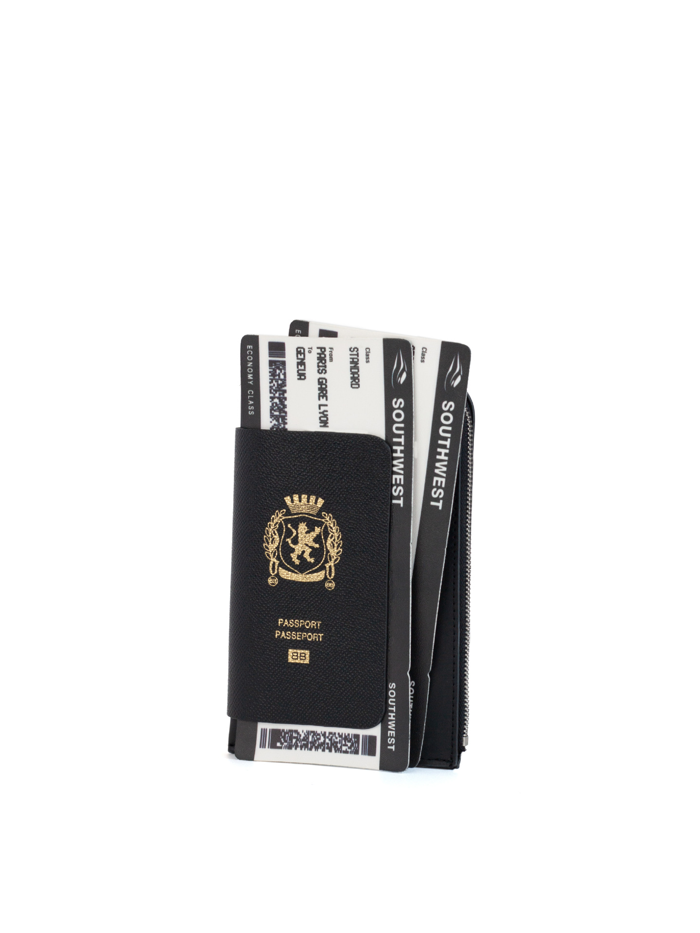 Black passport holder elegant card bag with neck strap