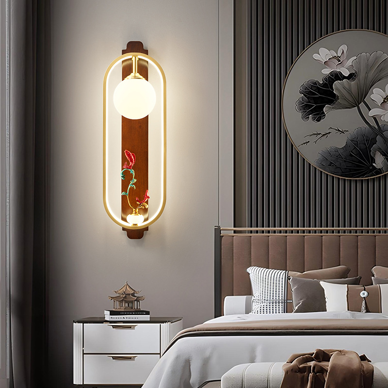 Nueva lámpara de pared china estilo chino Zen escalera dormitorio lámpara de cabecera retro sala de estar TV de fondo lámpara de pared 523L