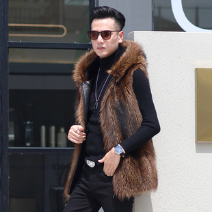 Men's American Raccoon Vest Jacket Casual Winter Fur One-Piece Fur
