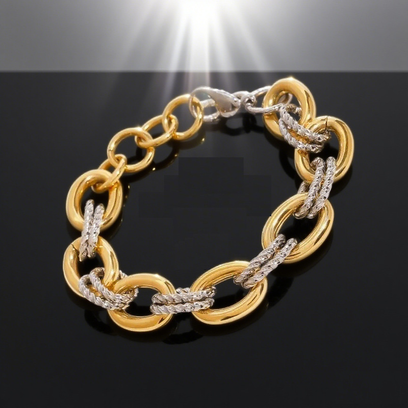 Trendy Essential Gold and Silver Two-Tone Chain Link Bracelet with Unique Woven Chain Design, Full of Personality, Stainless Steel Jewelry