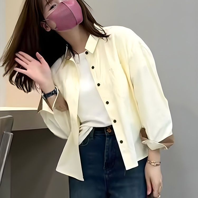 初秋小个子长袖衬衫外套女春秋季2025新款衬衣外搭设计感短款上衣|undefined