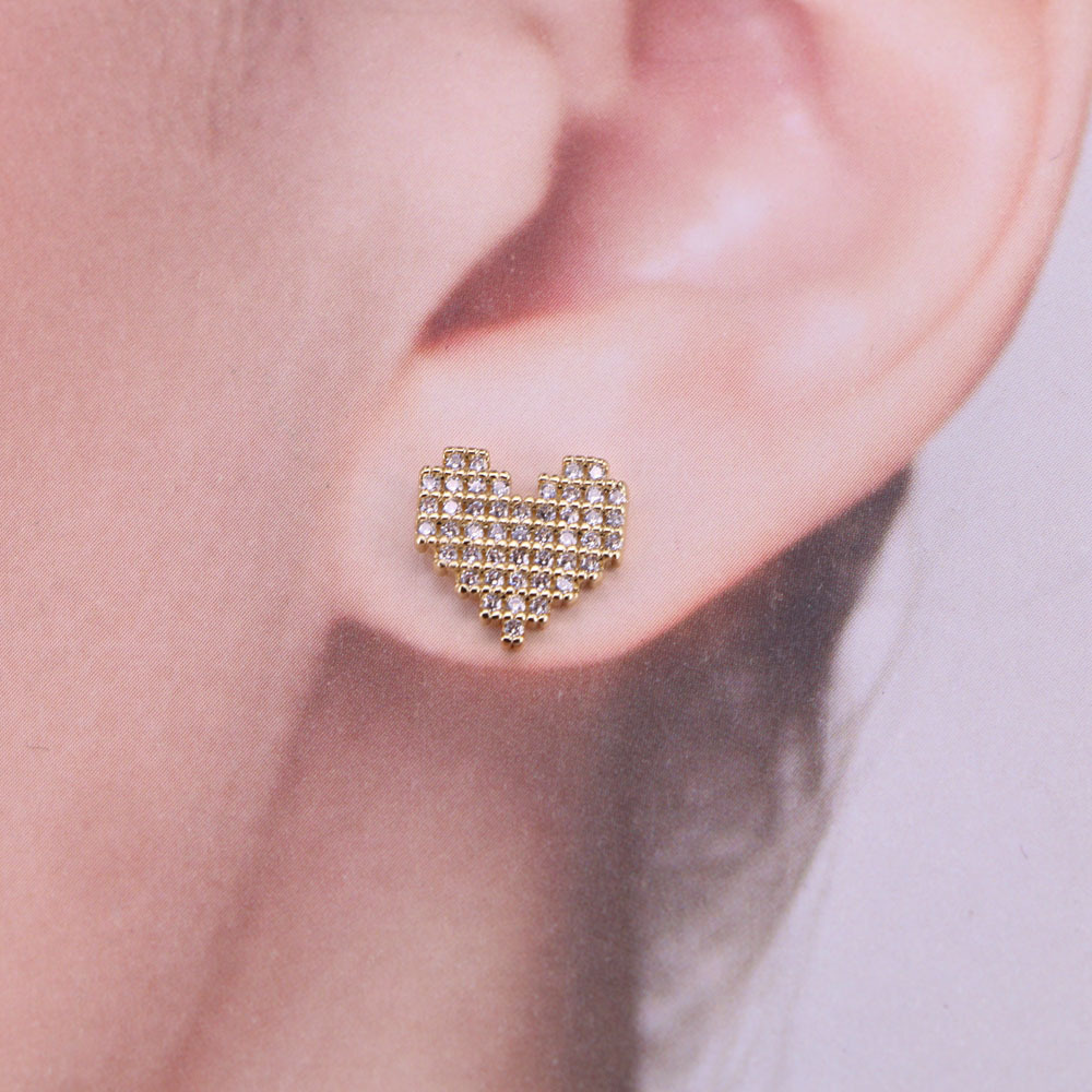 Korean Copper Micro-set Zircon Peach Heart Pineapple Geometric Sweet Earrings display picture 3