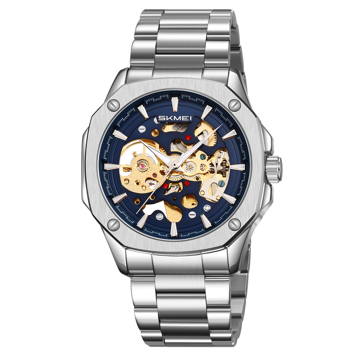Momento de relojes mecánicos automáticos huecos de ocho ángulos de acero sólido impermeable relojes de hombre comercio exterior al por mayor personalizados