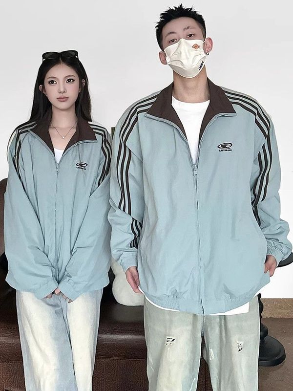 三条杠刺绣双面穿棒球服夹克情侣款两件套2024春秋薄款休闲外套潮|undefined