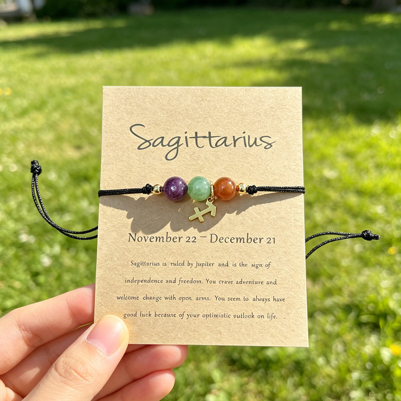 Cross-Border Hot-Selling Twelve Zodiac Signs Natural Stone Bracelets, Hand-Woven Beaded Card Bracelets, Adjustable Size, Wholesale Cross-Border Hot-Selling Twelve Zodiac Signs Natural Stone Bracelets, Hand-Woven Beaded Card Bracelets, Adjustable Size, Wholesale
