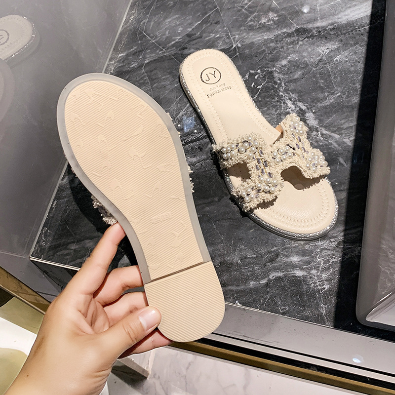 Influenceur Style fée sandales été nouvelles femmes coréennes semelle souple H une forme perlée en Stock_voghion.com