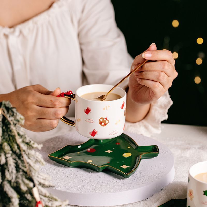 Creativo Papá Noel tazas de café plato árbol de Navidad de cerámica tazas caseras para amigos regalos de Navidad