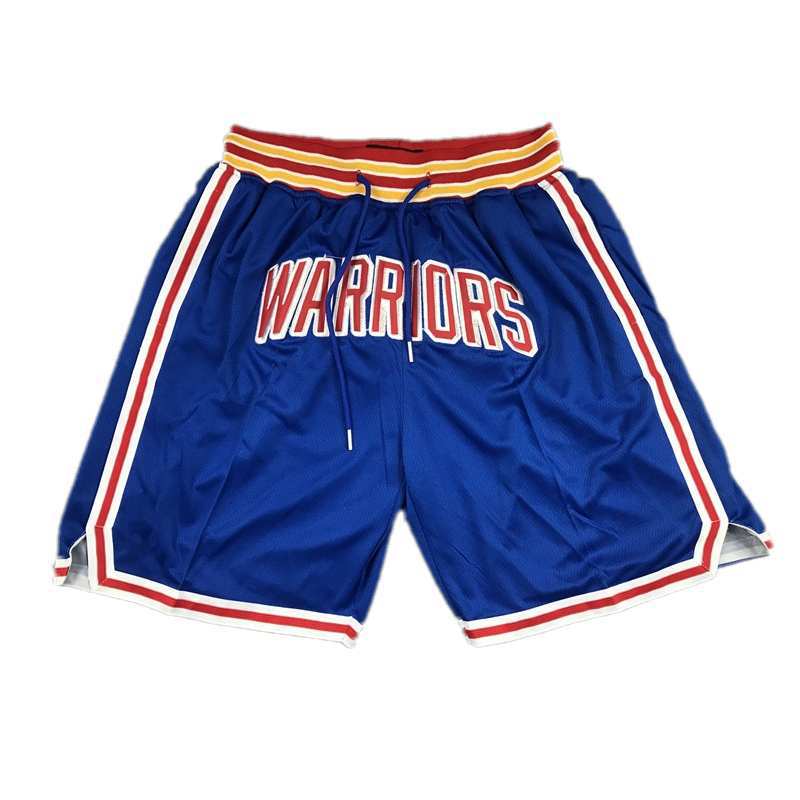 Basketball Shorts with Dense Embroidery, Warriors Team Retro Fully Embroidered Zipper Pocket Shorts, Cross-Border Wholesale