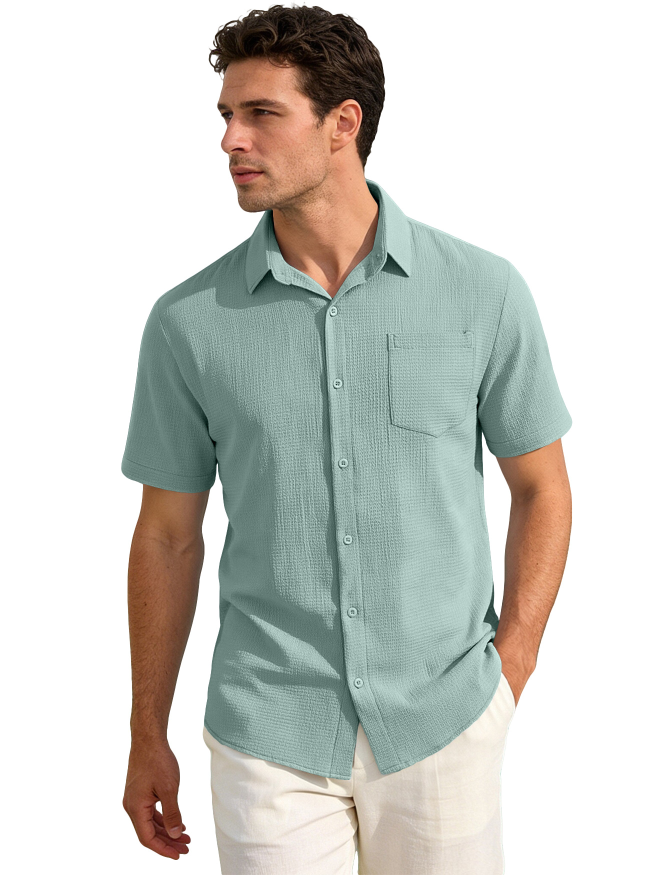 Europa y los Estados Unidos Amazon verano nuevo color sólido de bolsillo con solapa Cardigan camisa de manga corta comercio exterior transfronterizo camiseta casual