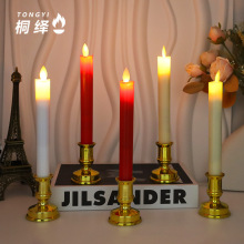 led电子蜡烛红色杆蜡带底座长杆烛台蜡烛灯仿真火苗婚礼气氛布置