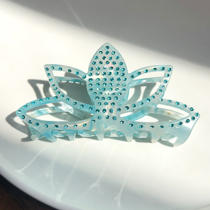 柏菲雅镶钻仿醋酸抓夹女高级感重工莲花发夹后脑勺盘发鲨鱼夹发饰|undefined