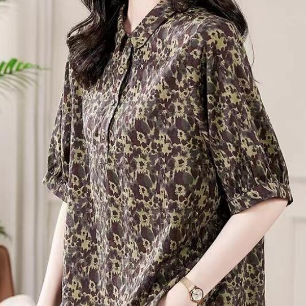 Plus-Size Blouse for Middle-Aged and Elderly Women, Summer Women's Clothing, Half-Sleeve 2026 Shirt, Vintage Floral Shirt, Elegant Women's Shirt