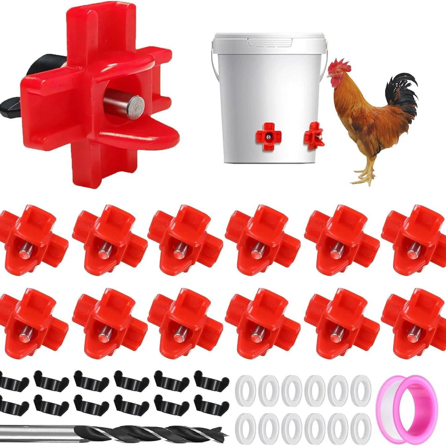 12 комплектов автоматических поилок для кур, систем кормления и поения птицы, включая сверла и герметичную ленту WT01 (без ведер)