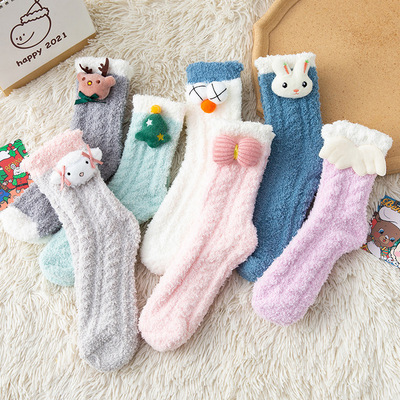 Autumn and winter Coral Socks Cartoon Home Furnishing Socks thickening keep warm Floor socks adult sleep In cylinder
