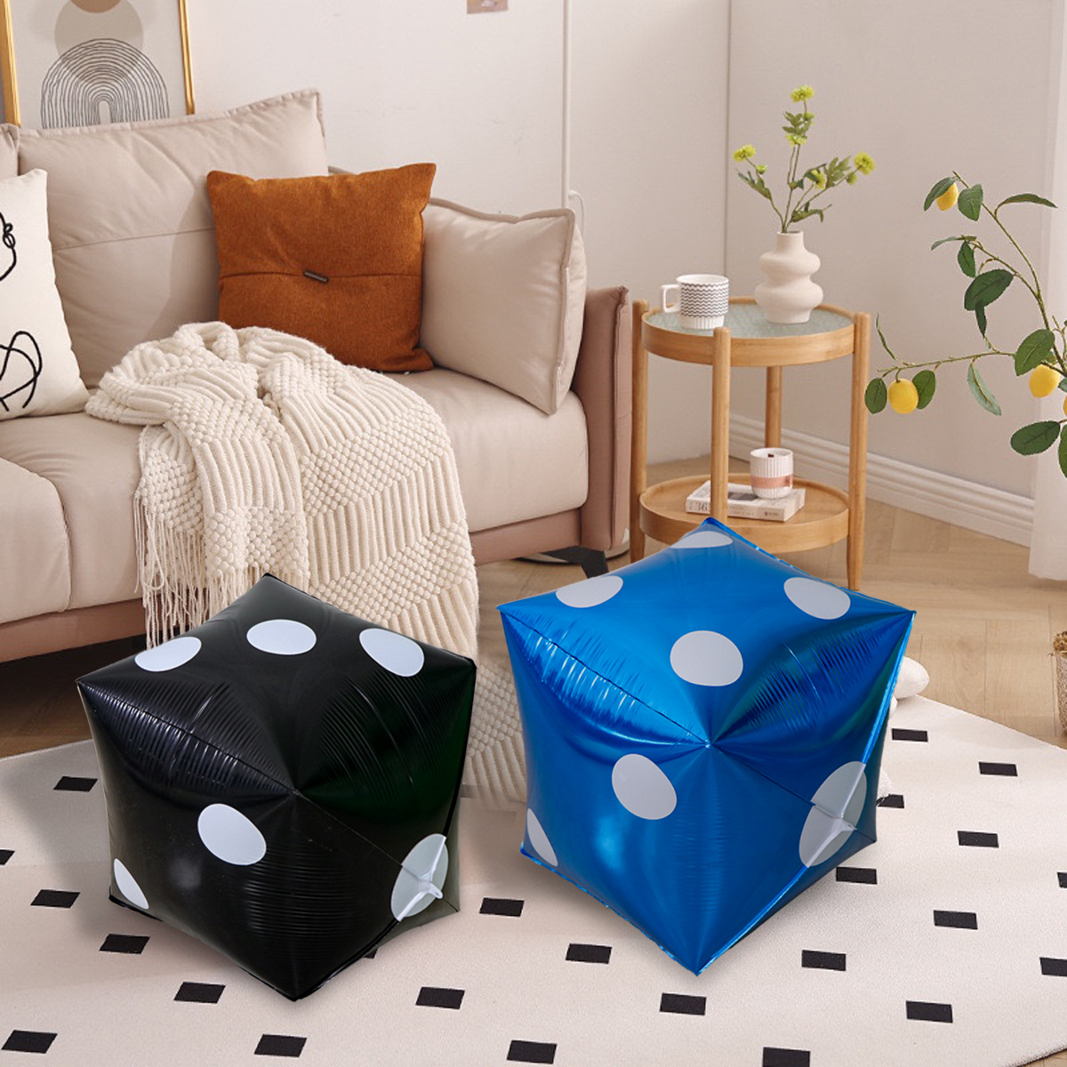 Globo de película de aluminio 24 pulgadas 4D cuadrado de seis lados decoración de fiesta flor de ciruelo de picas rojas decoración de juguete dados qi