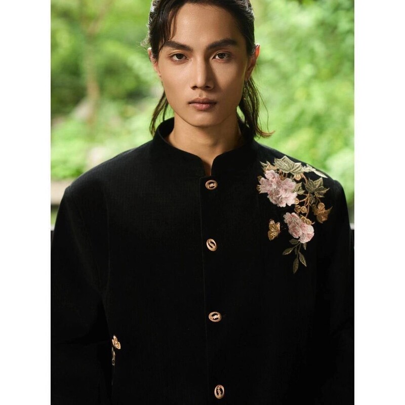 New Chinese Style National Style Peony Flower Embroidered Stand Collar Suit Jacket Men's High-End Wedding Suit Trendy New Chinese Style National Style Peony Flower Embroidered Stand Collar Suit Jacket Men's High-End Wedding Suit Trendy