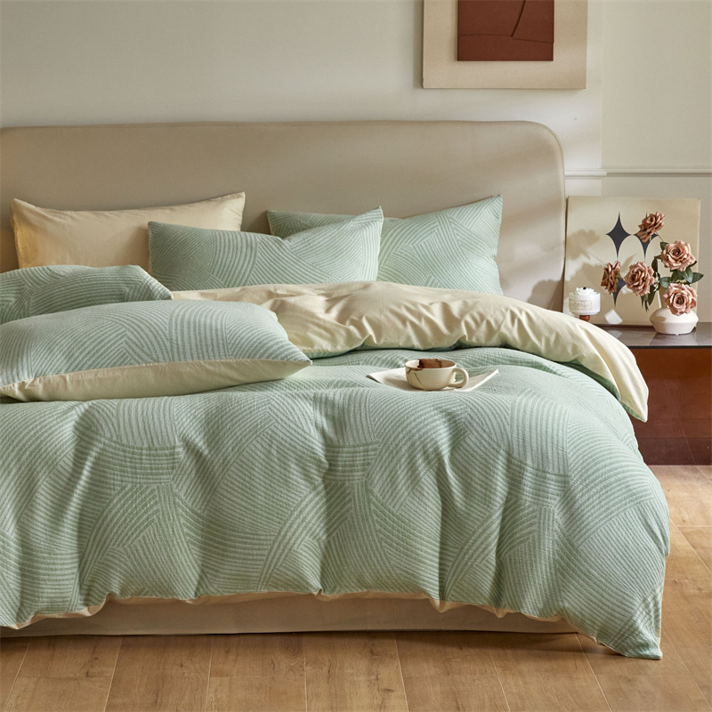 Nuevo tipo A piel de algodón doble cara teñido Jacquard flor simple cuatro piezas de sábanas fabricantes al por mayor