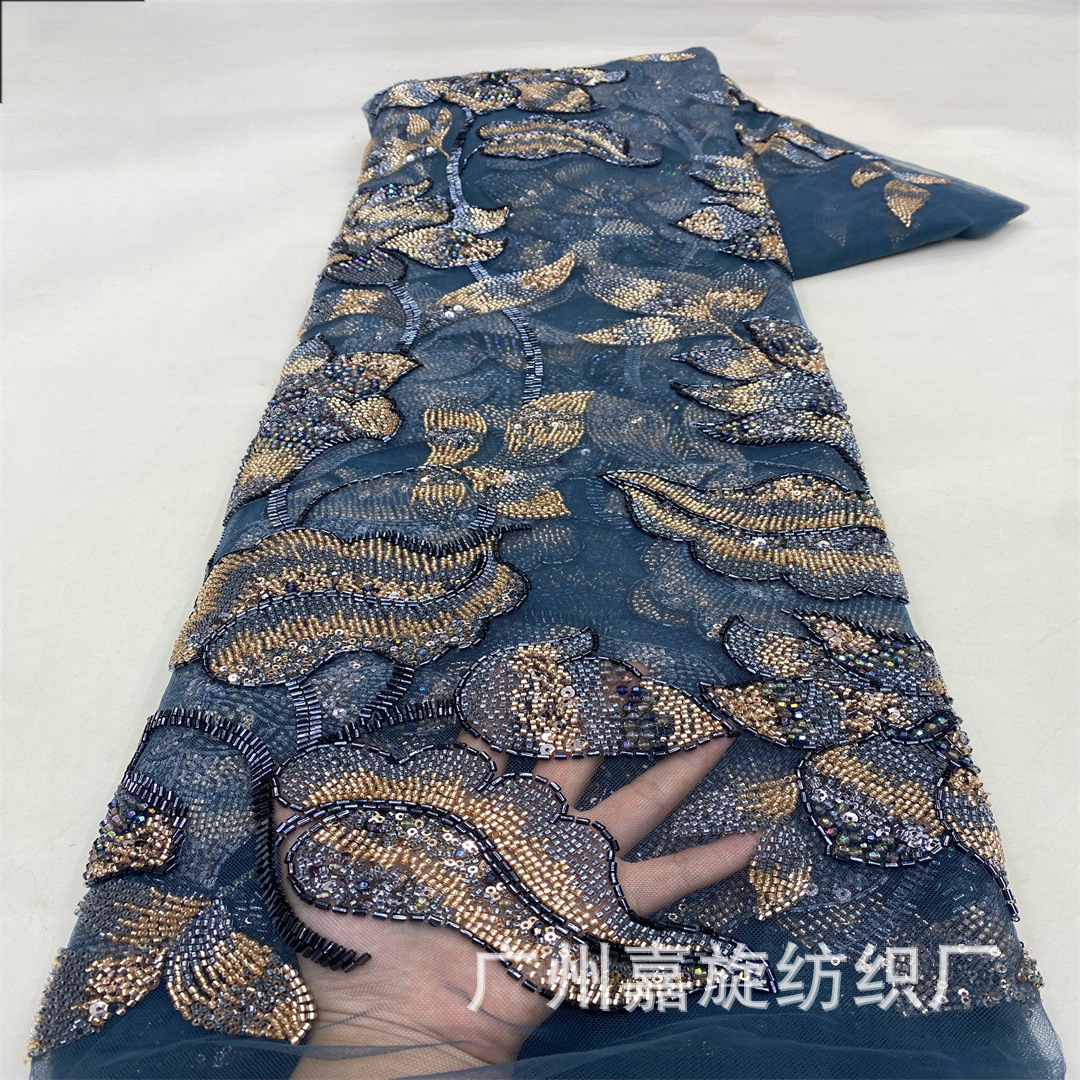 Oriente Medio industria pesada cuentas tubo cuentas sequilla tela bordada malla moda vestido de boda encaje bordado tela africana