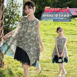 女童2026年夏季新款时尚休闲韩系女童中童薄料设计款天丝连衣裙