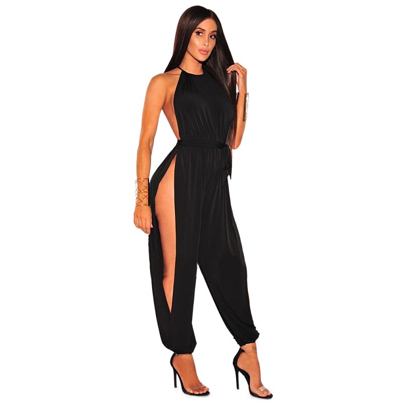 N335 New Cross-border Foreign Trade Women's Slit Wide Leg Lace-up Sleeveless Jumpsuit N335 New Cross-border Foreign Trade Women's Slit Wide Leg Lace-up Sleeveless Jumpsuit