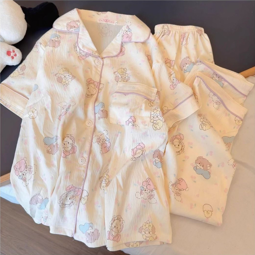 Nube de algodón pareja pijama de verano nuevo tamaño grande suelto dos piezas conjunto de dibujos animados se puede usar ropa de casa