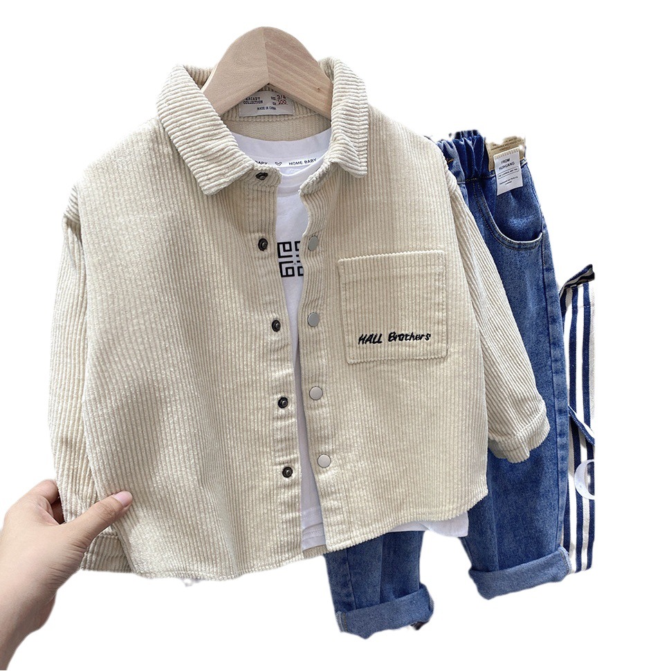 Abrigo de camisa de pana para niños Primavera y otoño 2023 otoño nuevos niños camisa de manga larga cardigan de bebé top