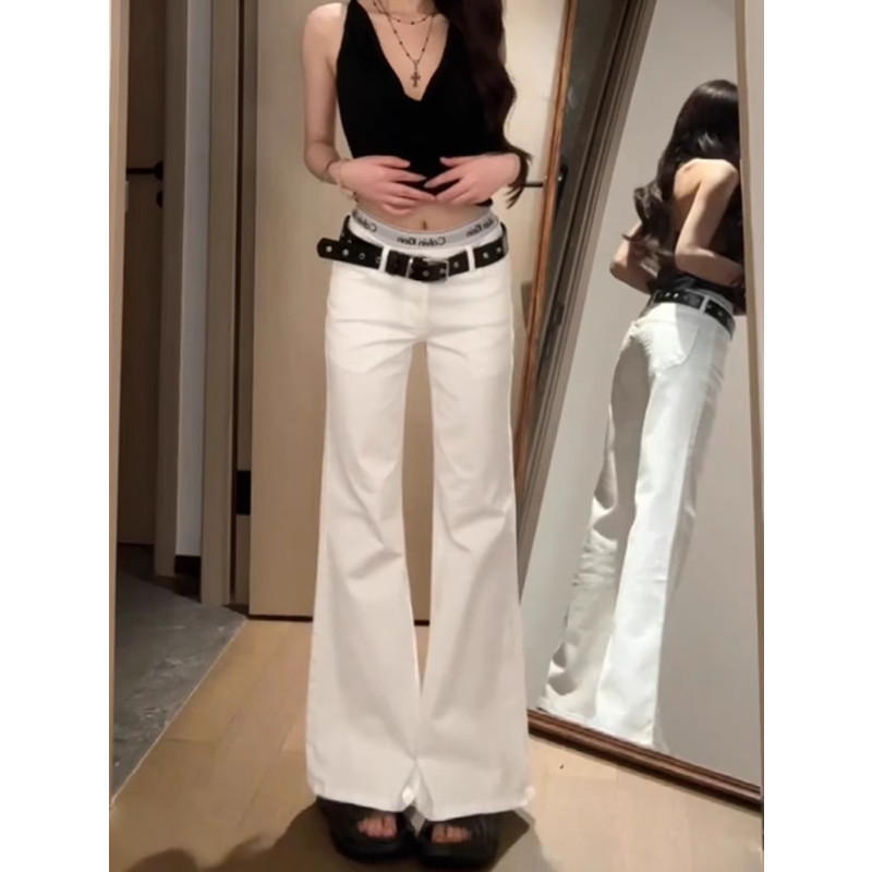 White Flared Jeans for Women 2025 Autum Low-Waist Slimming Look Loose Floor-Length Wide-Leg Slightly Flared Long Pants