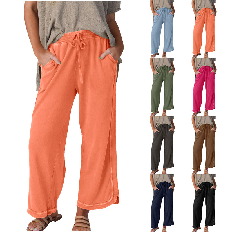 2025 Cross-Border European and American Hot-Selling Pocket Women's Fashion Casual Long Pants Wide-Leg Pants Casual Sweatpants