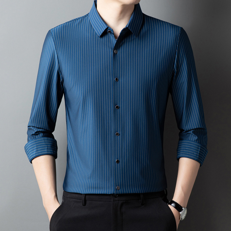 Spring and Autumn New fleece-lined Seamless All-match Long-sleeved Shirt Men's Non-ironing Business Casual High-grade Base Shirt Shirt
