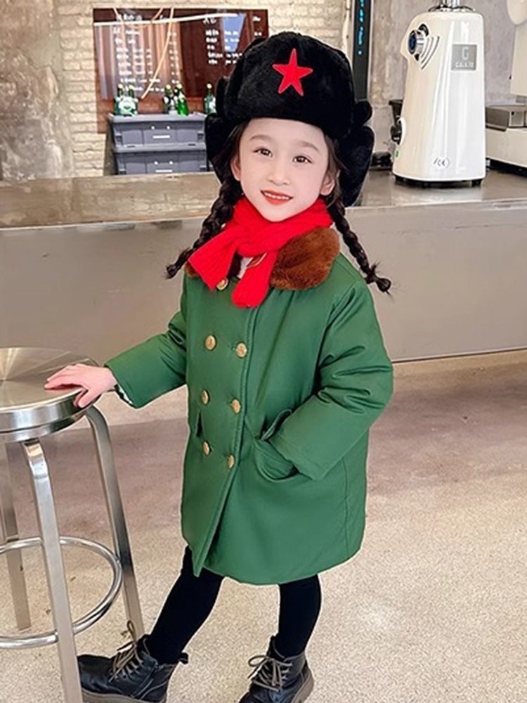 Abrigo de invierno militar para niños engrosamiento de invierno para niños Abrigo de invierno del noreste otoño e invierno nuevo abrigo de algodón verde de Girl Scouts