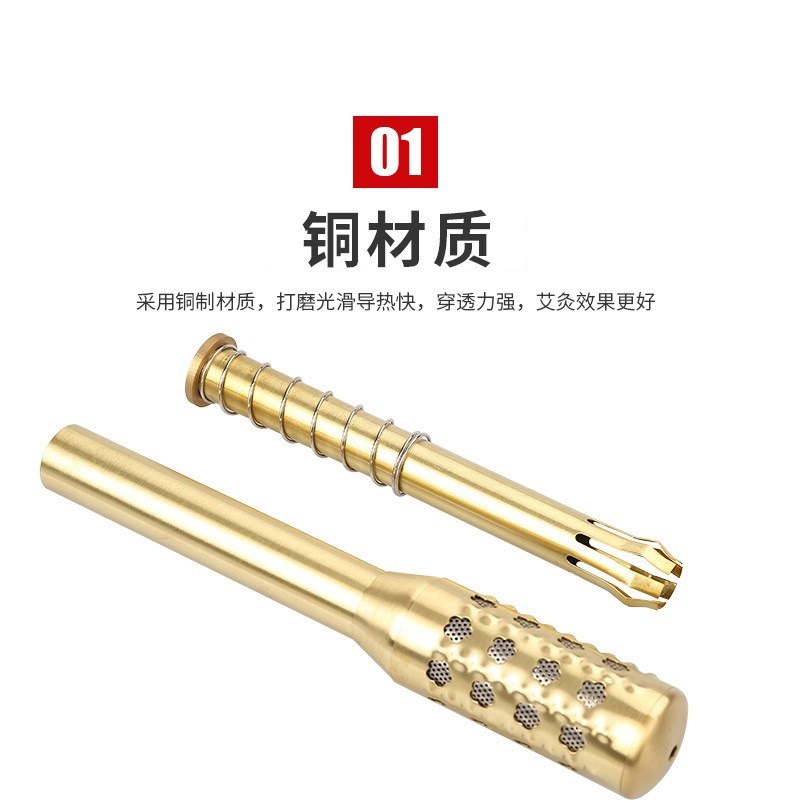 Copper Moxa Roller Stick with 12mm Smokeless Moxa Bars 10 Pack for Face Body Warm Massage overview