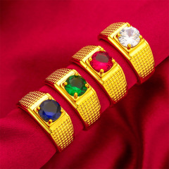 Ring for Men with Open Mouth, Green, Red, and Blue Men's Rings, Glass White Diamond Pendant Men's Ring, Sand Gold Ring