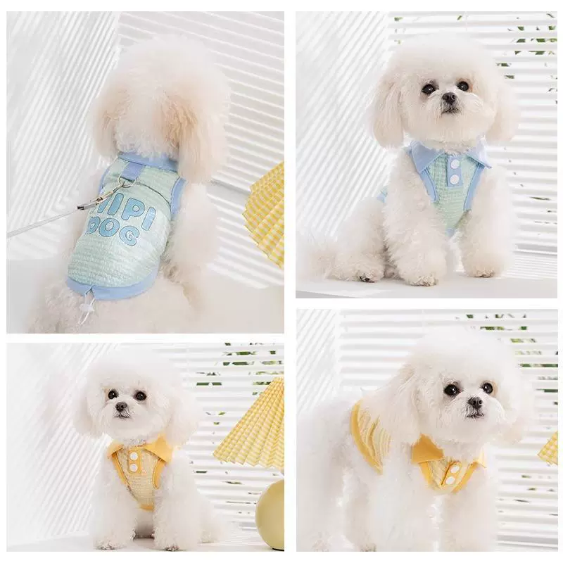 Весенне-летний жаккардовый клетчатый жилет на шнурке с лацканами для собак, футболка для собак маленького размера, Тедди Бишон, одежда для домашних животных