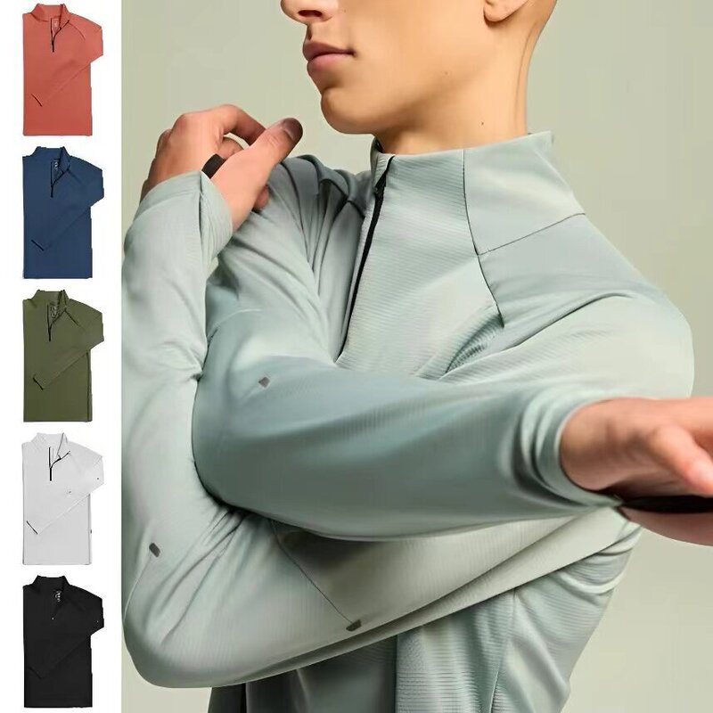 Affordable Alternative Series: Spring Outdoor Sports Breathable Quick-Dry Versatile Long-Sleeve Half-Zip Base Layer Shirt for Men and Women 1608