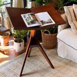 实木阅读书报琴谱架边几置物相画册胡桃中复古展示落地立式杂志架