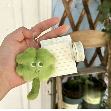Green Lucky Clover Plush Pendant, Cute and Aesthetically Pleasing Four-Leaf Clover Good Luck Bag Charm, Keychain Gift