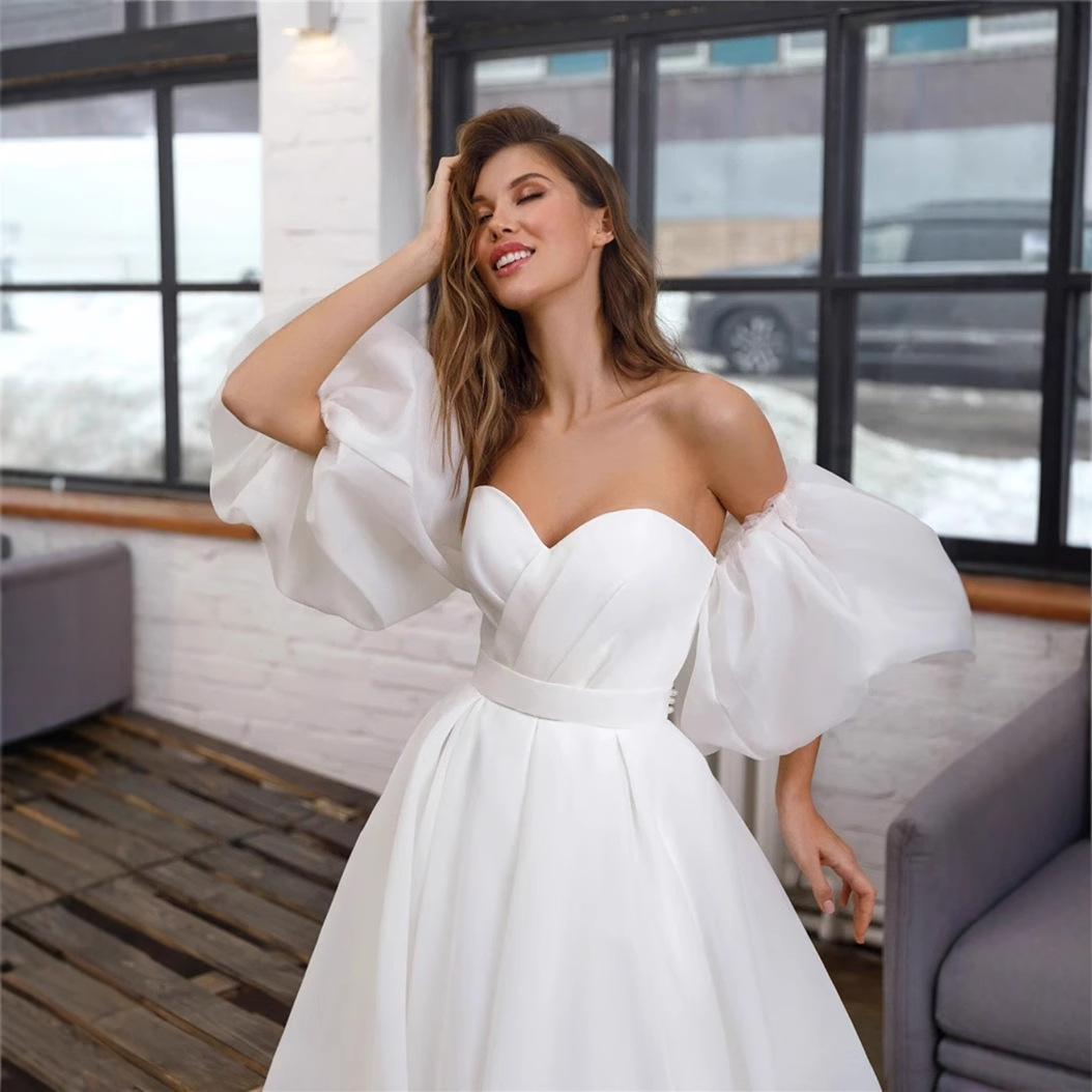Tube Top Gauze Dress 2026 New Style Puff Sleeves Plus Size Petite French Hepburn Style Wedding Reception Light Wedding Dress