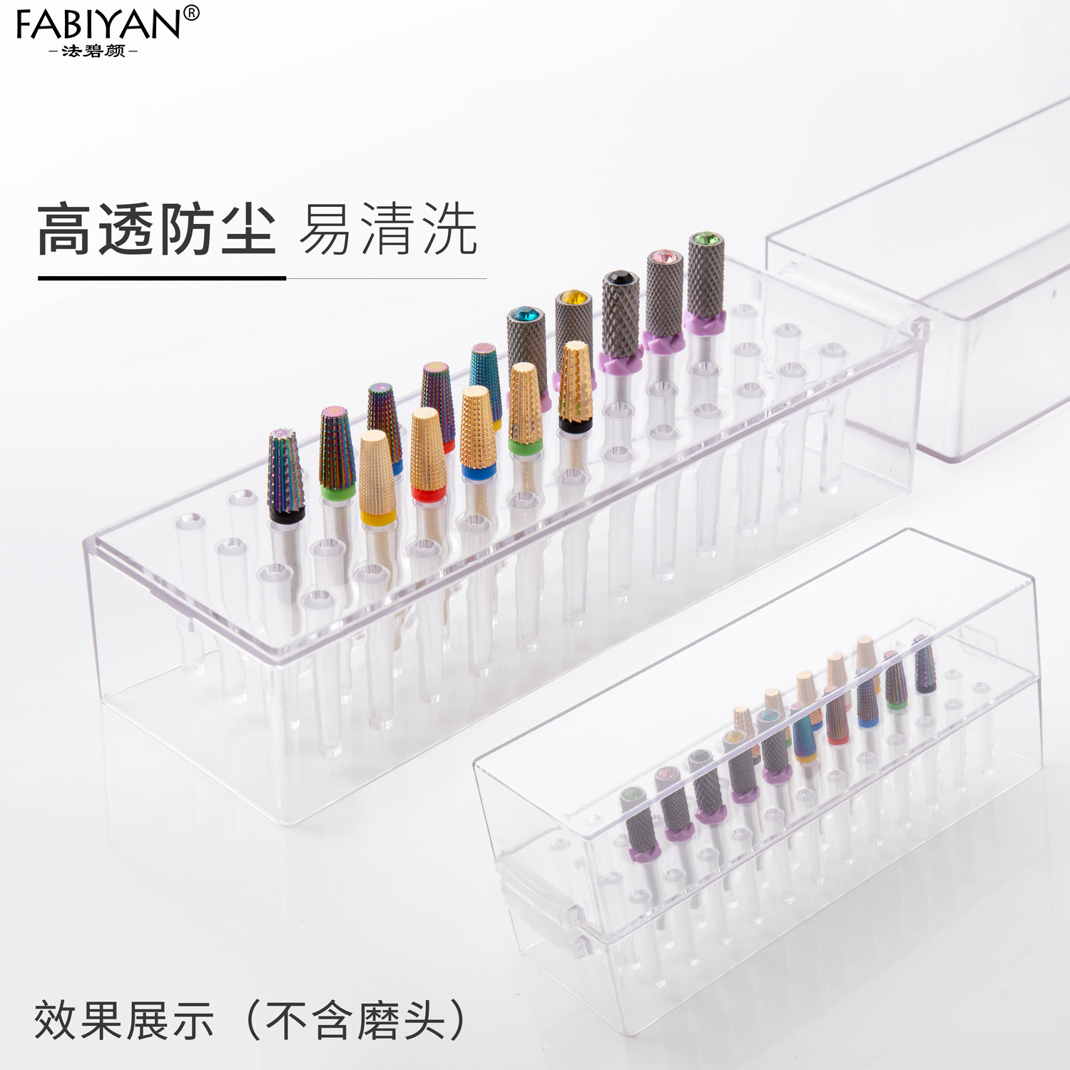 Nueva caja de almacenamiento de cabezal de molienda de 30 agujeros con cepillo de limpieza caja vacía herramientas de uñas de cerámica de acero de tungsteno dividido a prueba de polvo