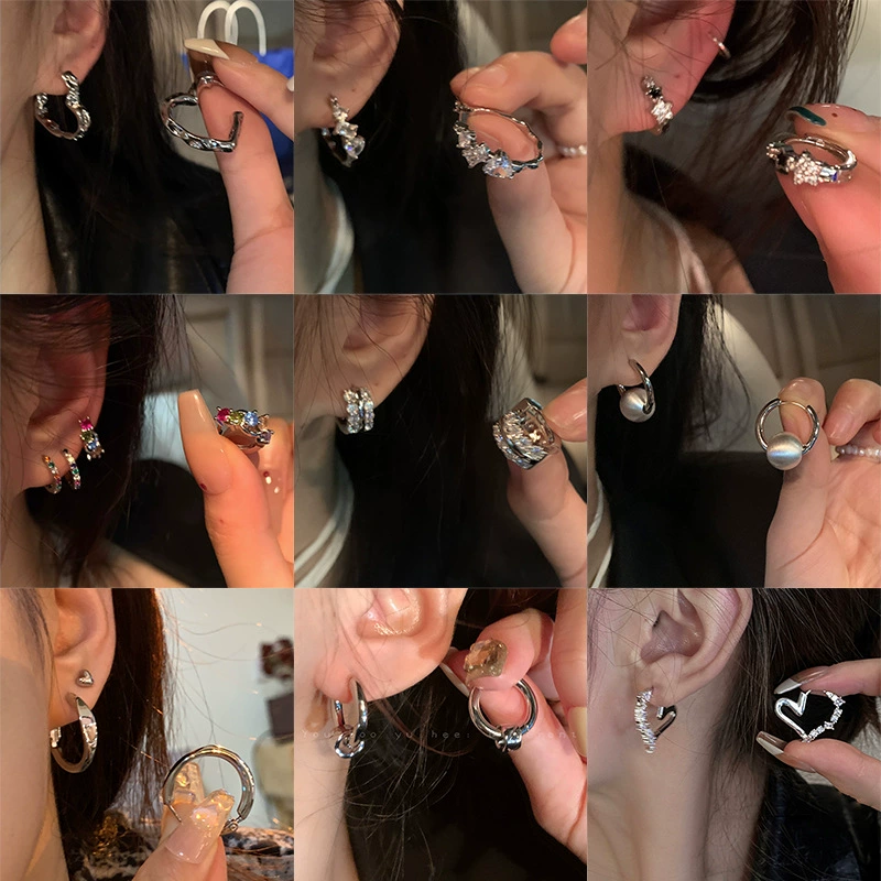 Старинные серьги S925 серебряная игла — жемчужина, кольцо и геометрические стили, легкие 0.005 кг