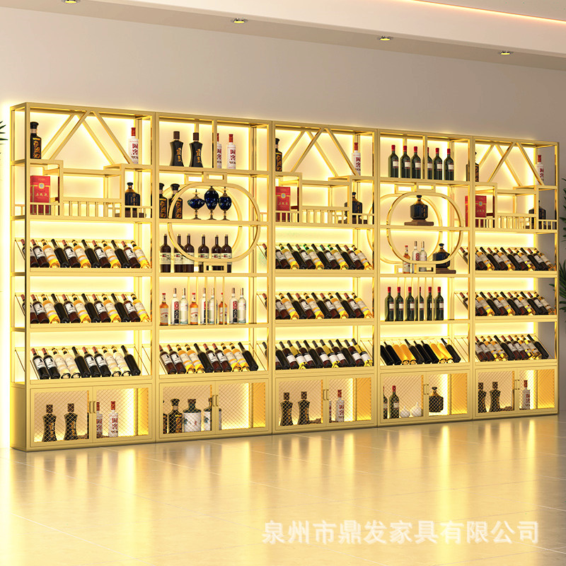 Restaurant Winery Wine Cabinet Wall-Mounted Floor-Standing Liquor Display Cabinet Liquor Rack Inclined Wine Rack Wrought Iron Commercial Use